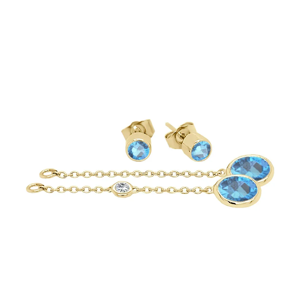 Oval Shape Gemstone & 0.04Ct Diamond Mismatched Earring Set in 14K Gold