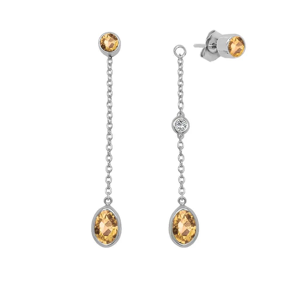 Oval Shape Gemstone & 0.04Ct Diamond Mismatched Earring Set in 14K Gold
