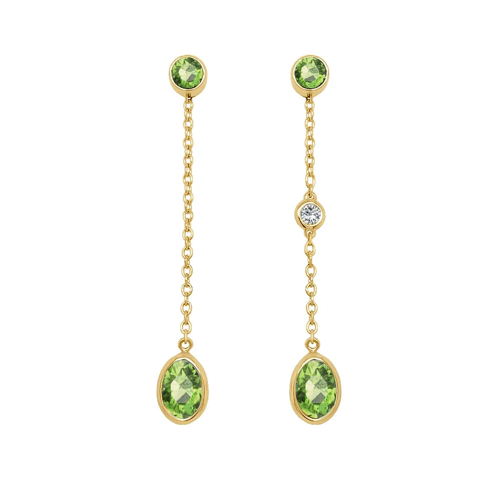 Oval Shape Gemstone & 0.04Ct Diamond Mismatched Earring Set in 14K Gold