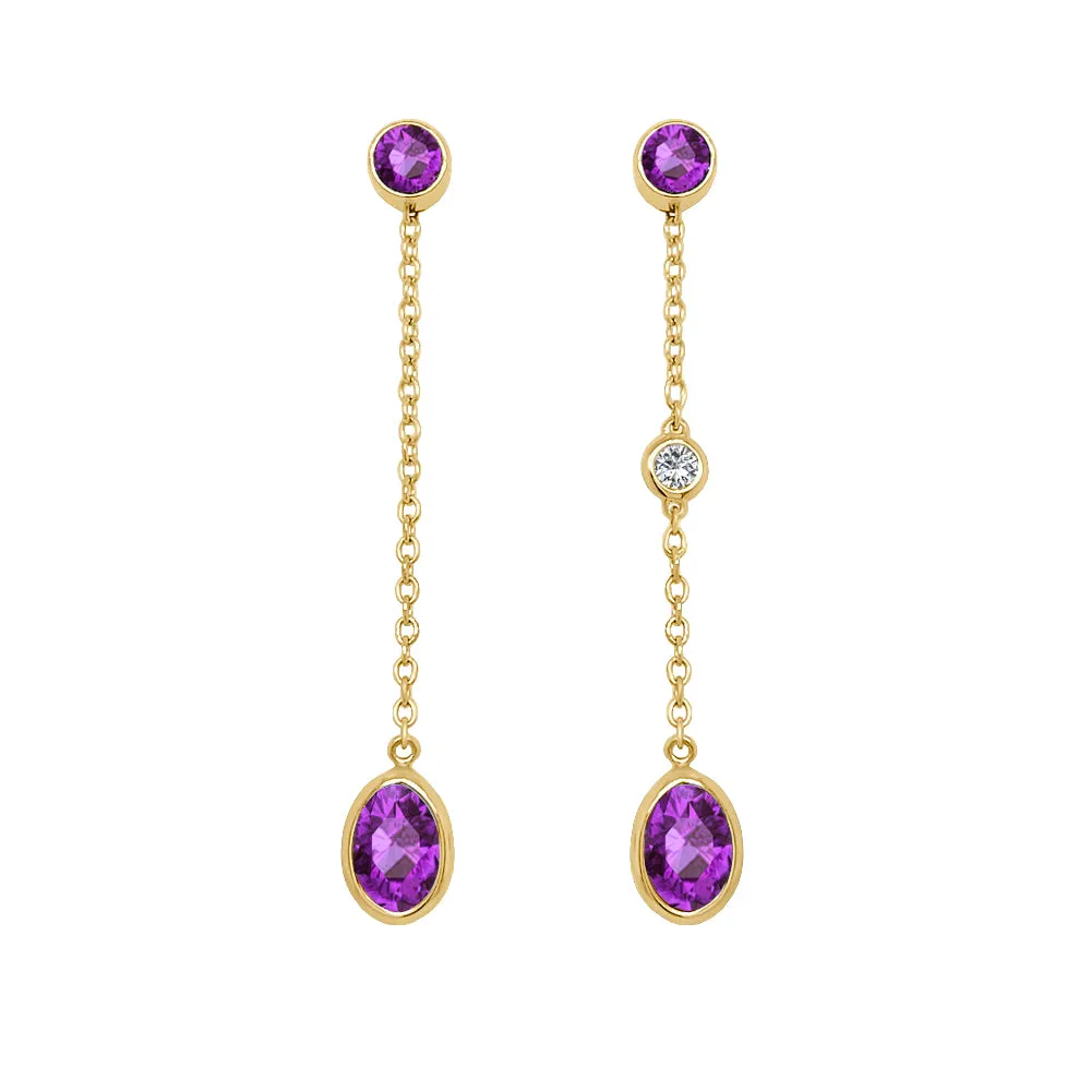 Oval Shape Gemstone & 0.04Ct Diamond Mismatched Earring Set in 14K Gold