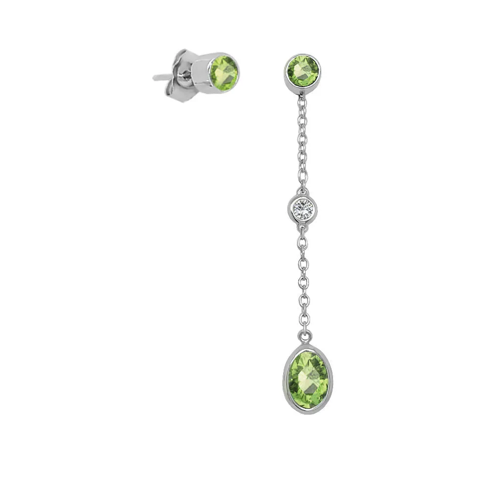 Oval Shape Gemstone & 0.04Ct Diamond Mismatched Earring Set in 14K Gold