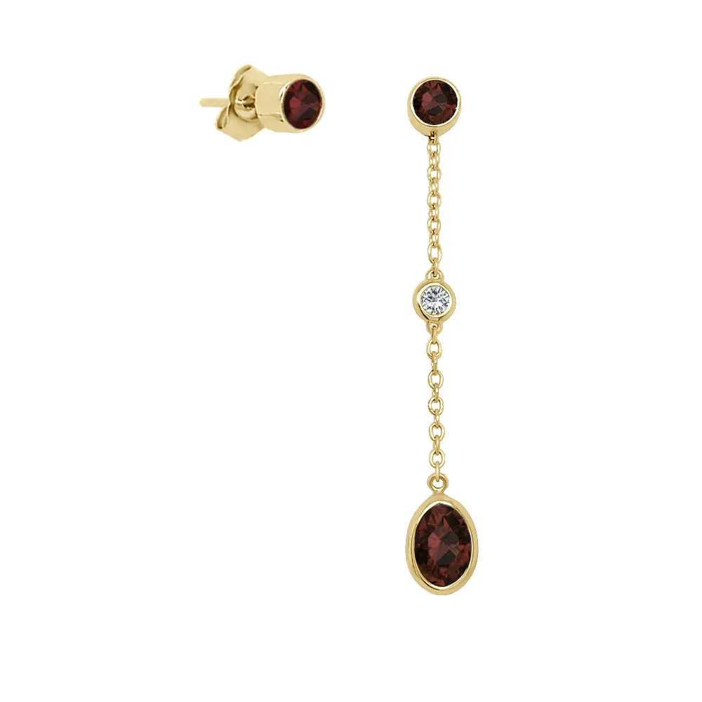 Oval Shape Gemstone & 0.04Ct Diamond Mismatched Earring Set in 14K Gold