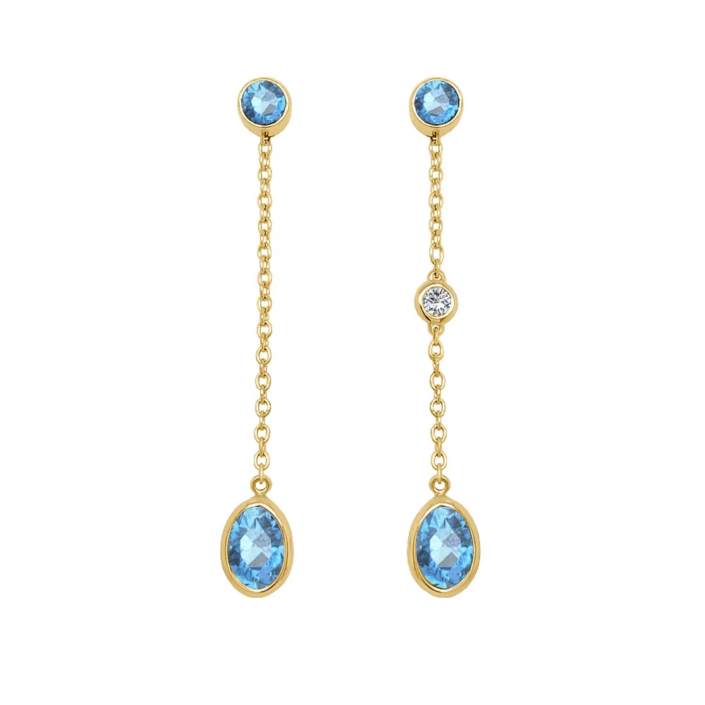 Oval Shape Gemstone & 0.04Ct Diamond Mismatched Earring Set in 14K Gold