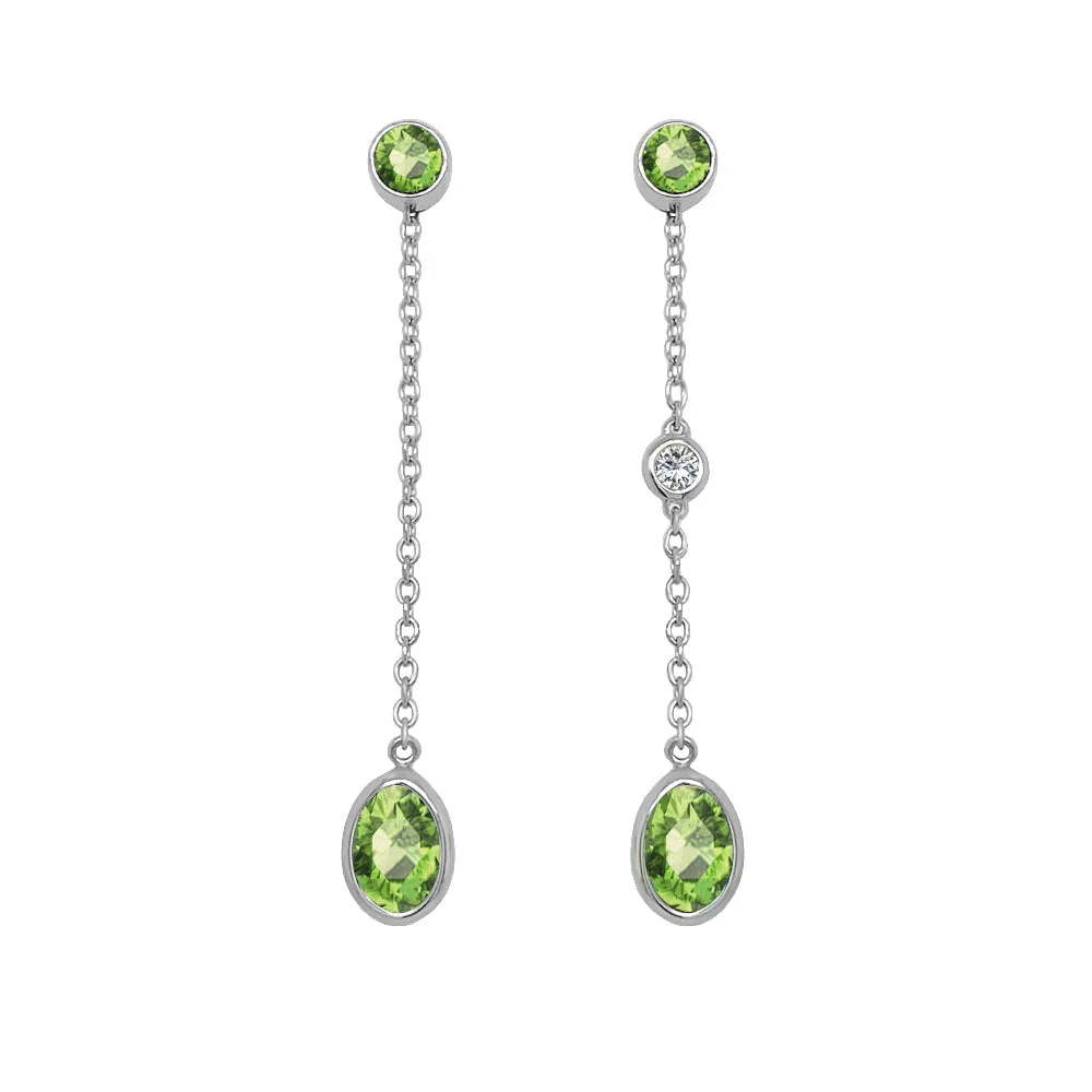 Oval Shape Gemstone & 0.04Ct Diamond Mismatched Earring Set in 14K Gold