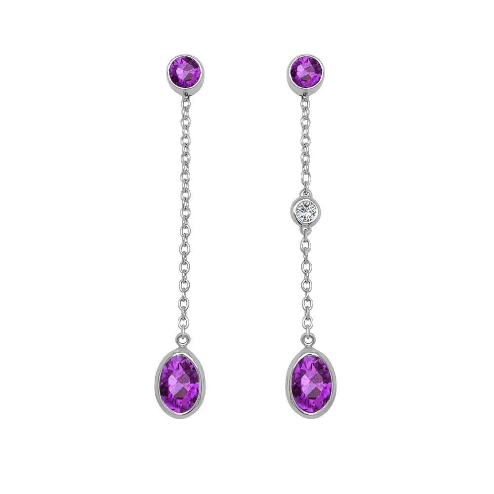 Oval Shape Gemstone & 0.04Ct Diamond Mismatched Earring Set in 14K Gold
