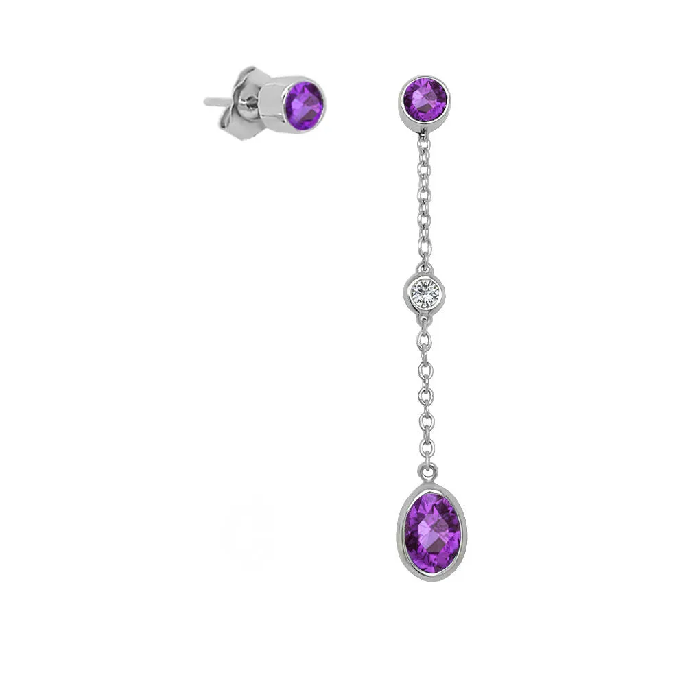 Oval Shape Gemstone & 0.04Ct Diamond Mismatched Earring Set in 14K Gold