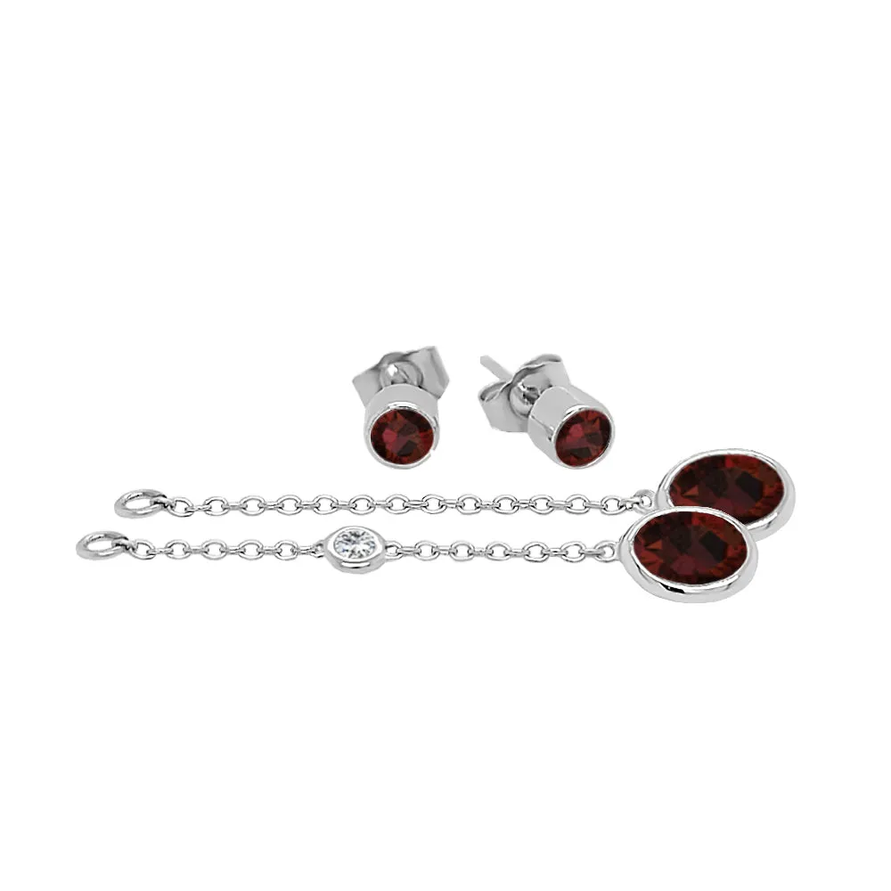 Oval Shape Gemstone & 0.04Ct Diamond Mismatched Earring Set in 14K Gold