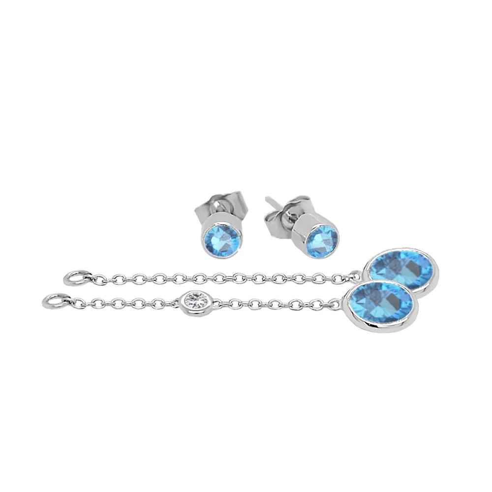 Oval Shape Gemstone & 0.04Ct Diamond Mismatched Earring Set in 14K Gold