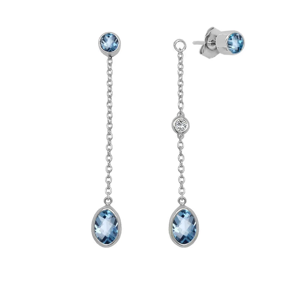 Oval Shape Gemstone & 0.04Ct Diamond Mismatched Earring Set in 14K Gold