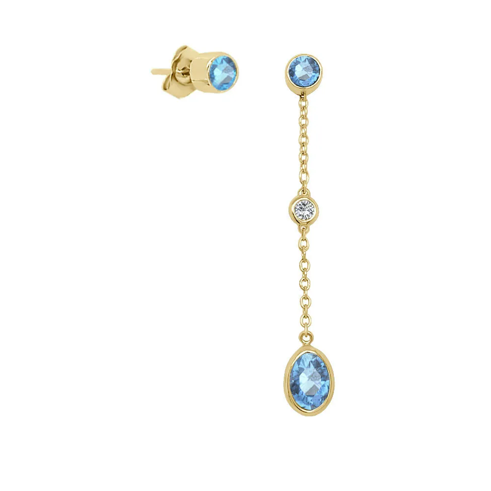 Oval Shape Gemstone & 0.04Ct Diamond Mismatched Earring Set in 14K Gold