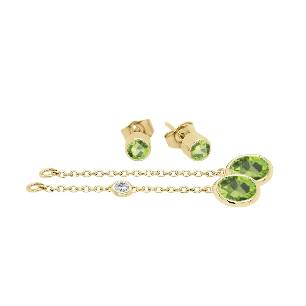 Oval Shape Gemstone & 0.04Ct Diamond Mismatched Earring Set in 14K Gold