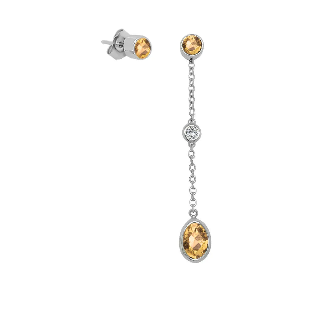 Oval Shape Gemstone & 0.04Ct Diamond Mismatched Earring Set in 14K Gold