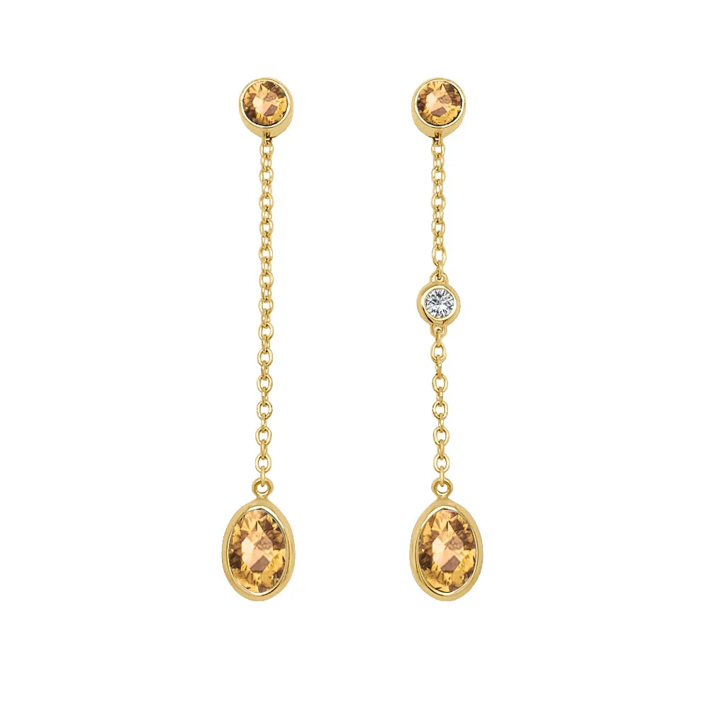 Oval Shape Gemstone & 0.04Ct Diamond Mismatched Earring Set in 14K Gold