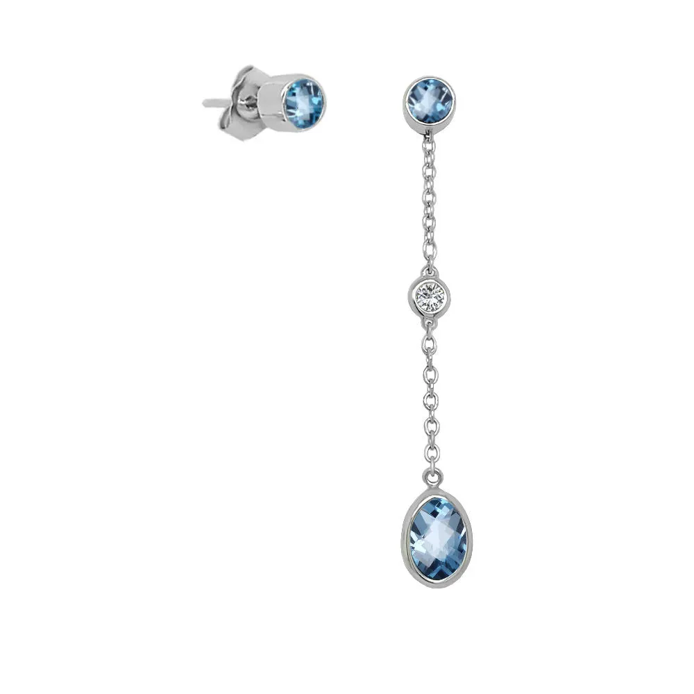 Oval Shape Gemstone & 0.04Ct Diamond Mismatched Earring Set in 14K Gold