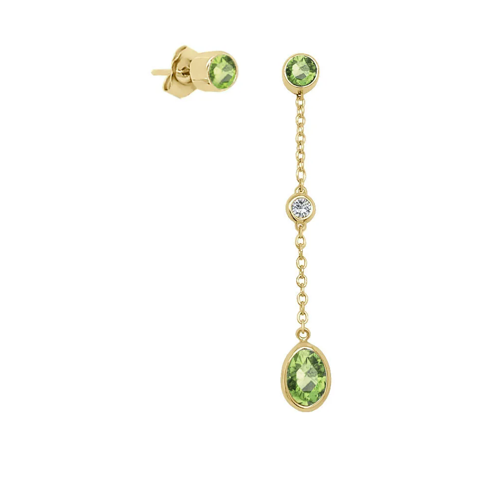 Oval Shape Gemstone & 0.04Ct Diamond Mismatched Earring Set in 14K Gold