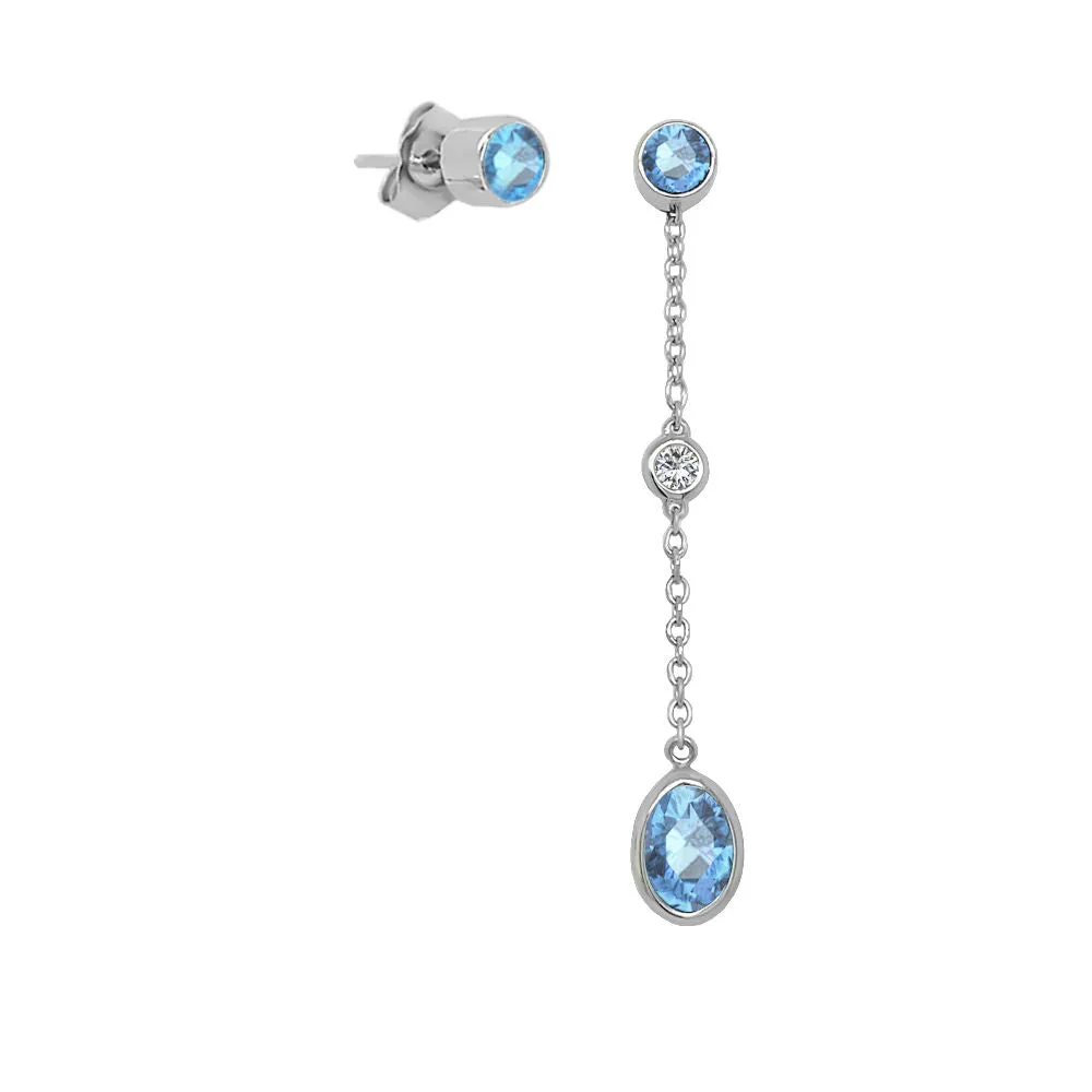 Oval Shape Gemstone & 0.04Ct Diamond Mismatched Earring Set in 14K Gold