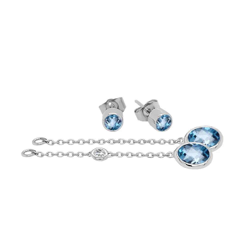 Oval Shape Gemstone & 0.04Ct Diamond Mismatched Earring Set in 14K Gold