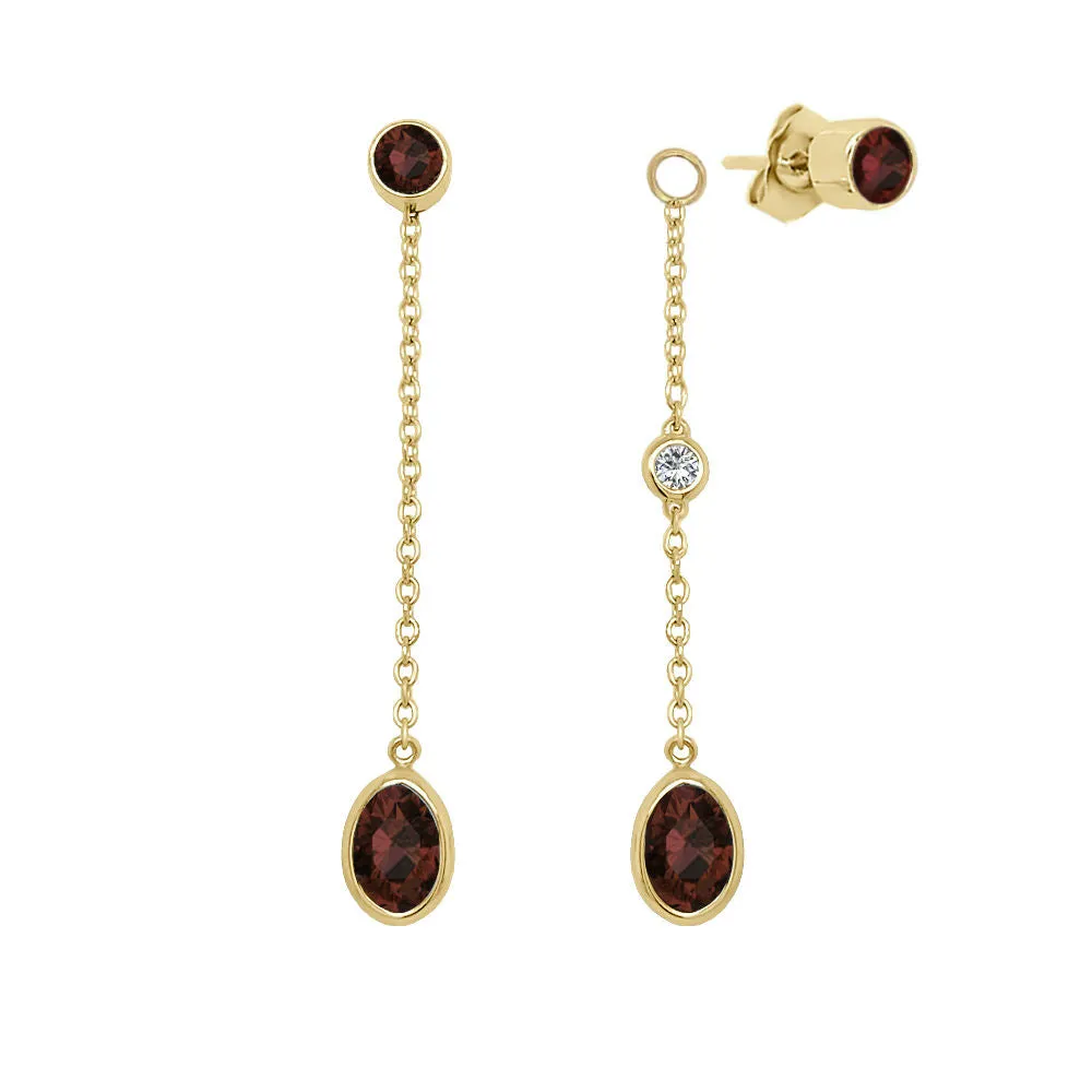 Oval Shape Gemstone & 0.04Ct Diamond Mismatched Earring Set in 14K Gold