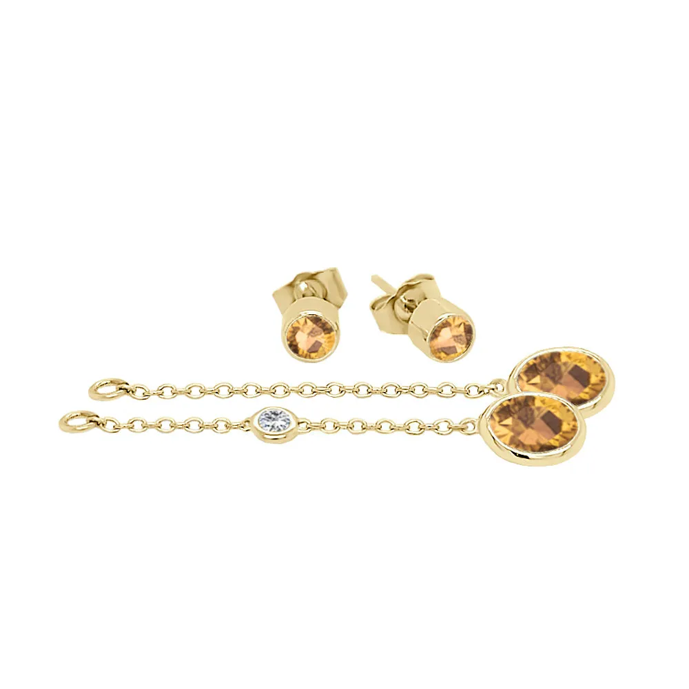 Oval Shape Gemstone & 0.04Ct Diamond Mismatched Earring Set in 14K Gold