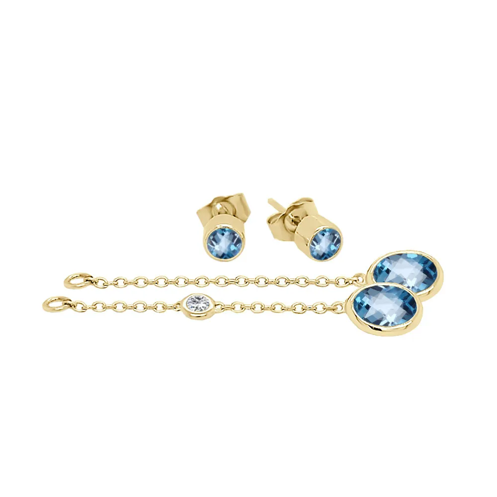 Oval Shape Gemstone & 0.04Ct Diamond Mismatched Earring Set in 14K Gold