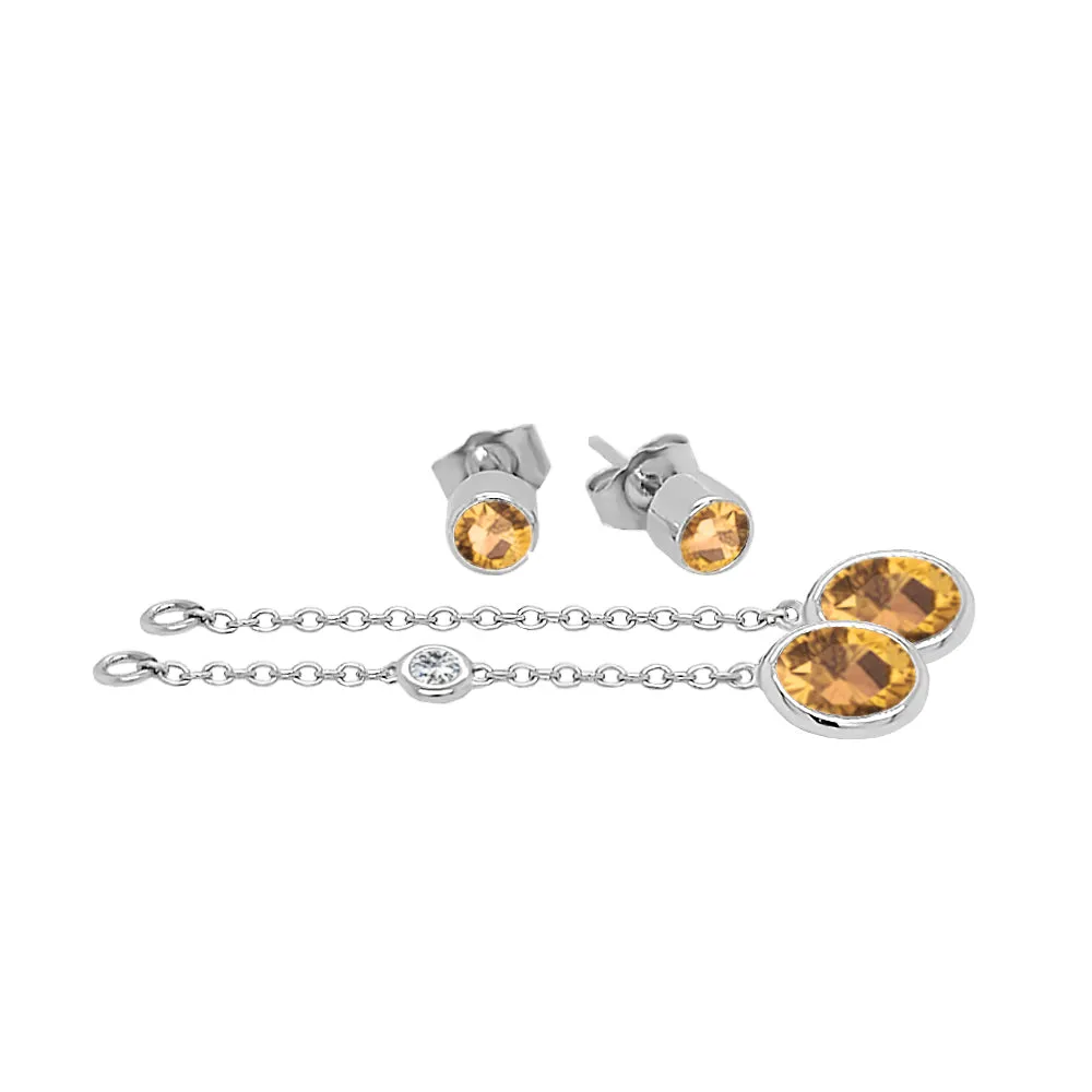 Oval Shape Gemstone & 0.04Ct Diamond Mismatched Earring Set in 14K Gold