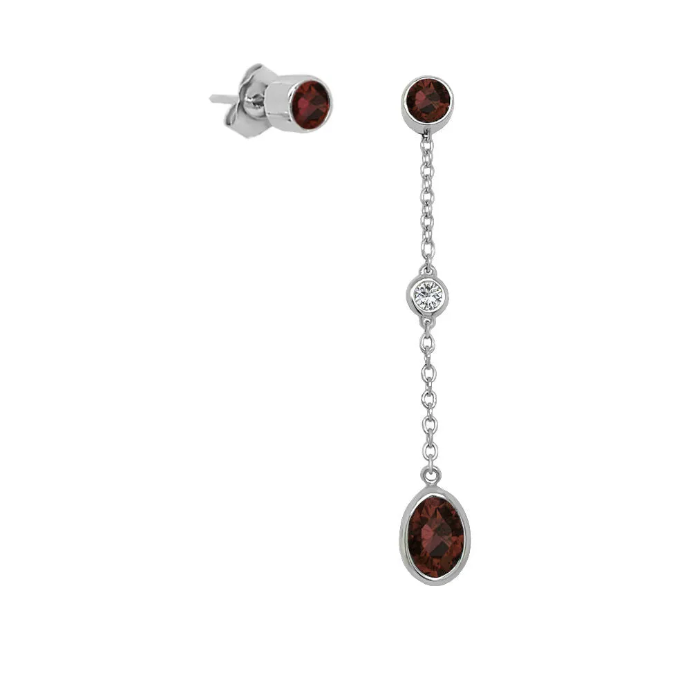 Oval Shape Gemstone & 0.04Ct Diamond Mismatched Earring Set in 14K Gold