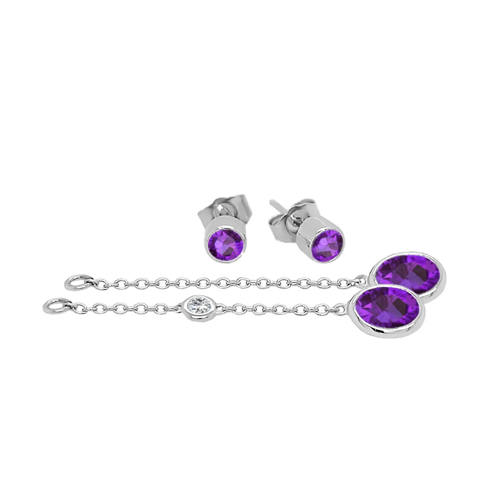 Oval Shape Gemstone & 0.04Ct Diamond Mismatched Earring Set in 14K Gold