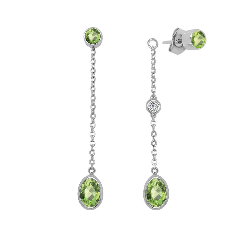 Oval Shape Gemstone & 0.04Ct Diamond Mismatched Earring Set in 14K Gold
