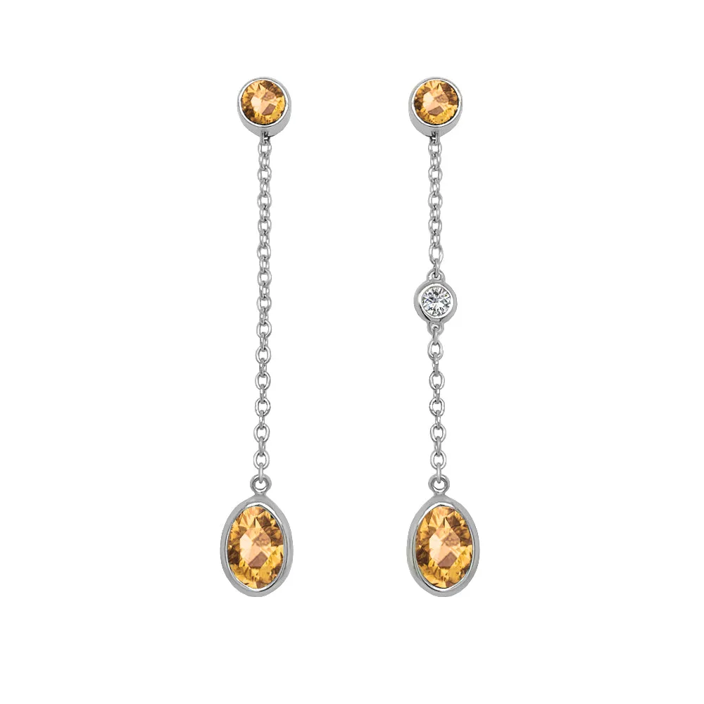 Oval Shape Gemstone & 0.04Ct Diamond Mismatched Earring Set in 14K Gold