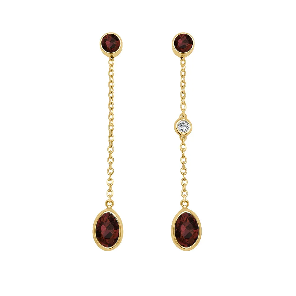Oval Shape Gemstone & 0.04Ct Diamond Mismatched Earring Set in 14K Gold