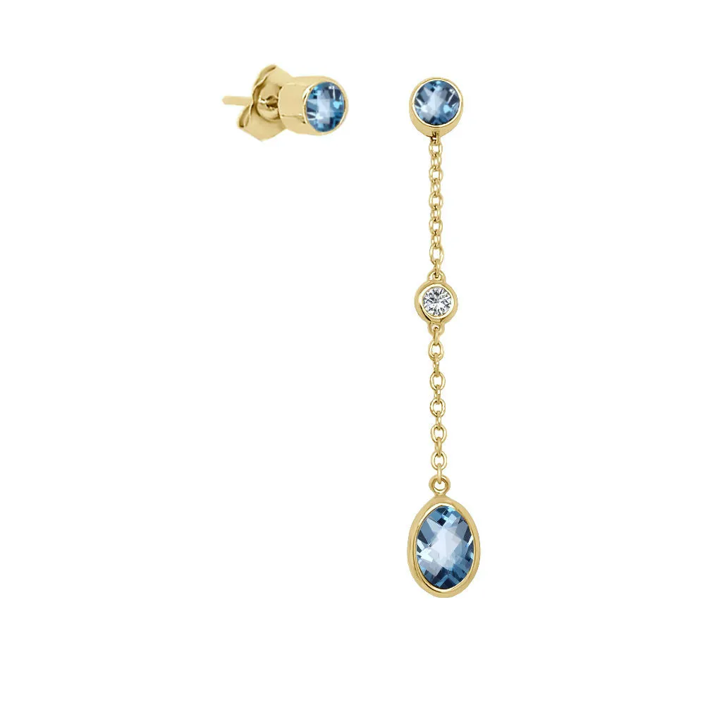Oval Shape Gemstone & 0.04Ct Diamond Mismatched Earring Set in 14K Gold