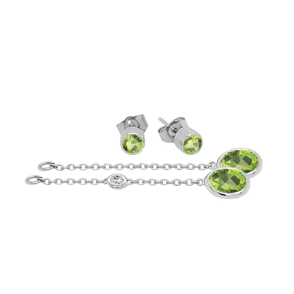 Oval Shape Gemstone & 0.04Ct Diamond Mismatched Earring Set in 14K Gold