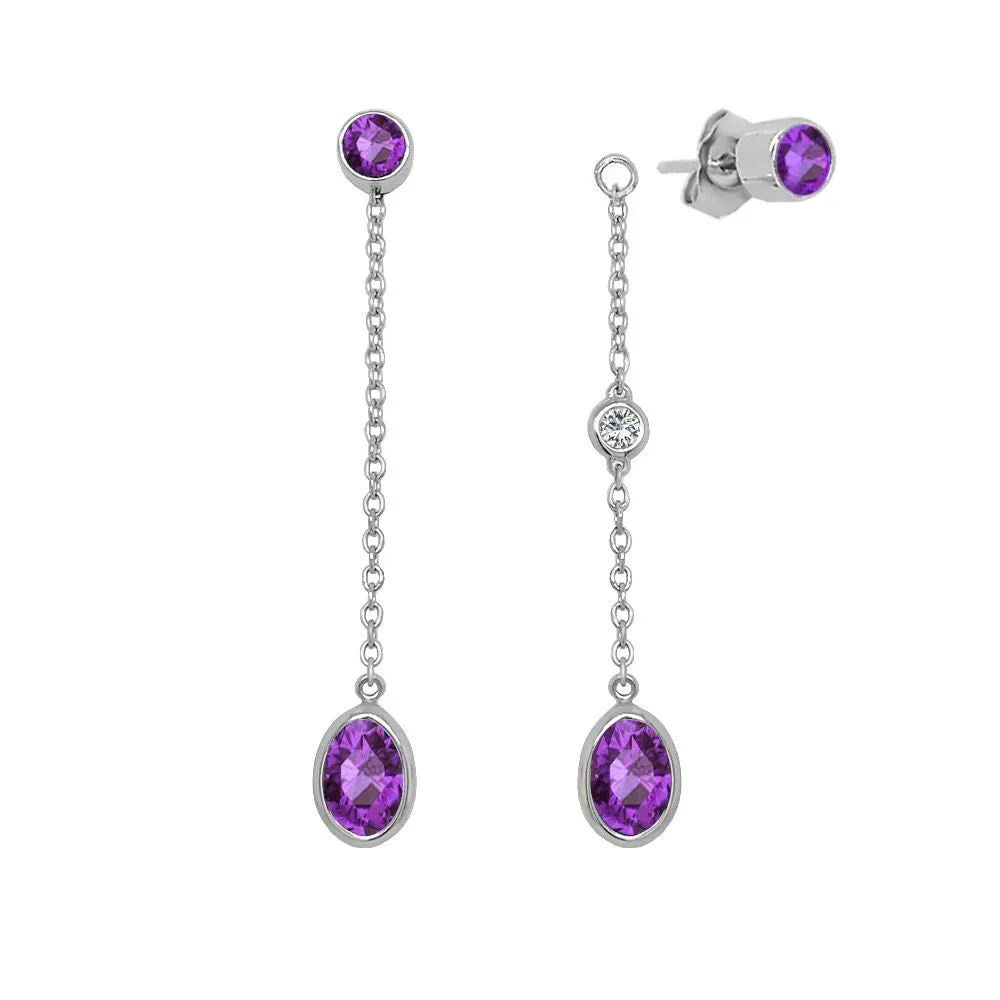 Oval Shape Gemstone & 0.04Ct Diamond Mismatched Earring Set in 14K Gold