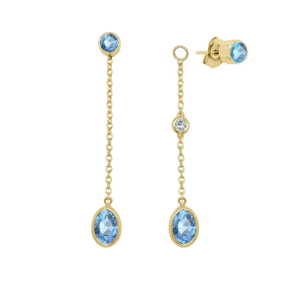 Oval Shape Gemstone & 0.04Ct Diamond Mismatched Earring Set in 14K Gold