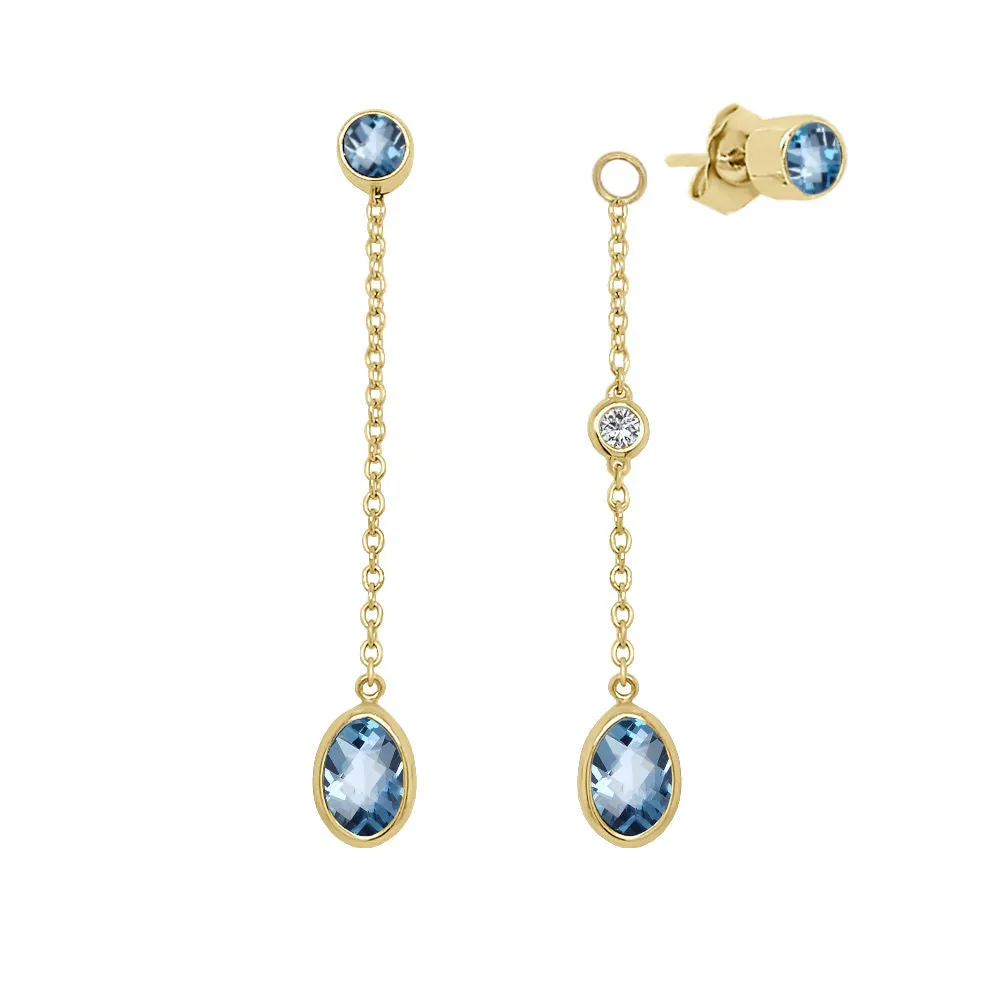 Oval Shape Gemstone & 0.04Ct Diamond Mismatched Earring Set in 14K Gold