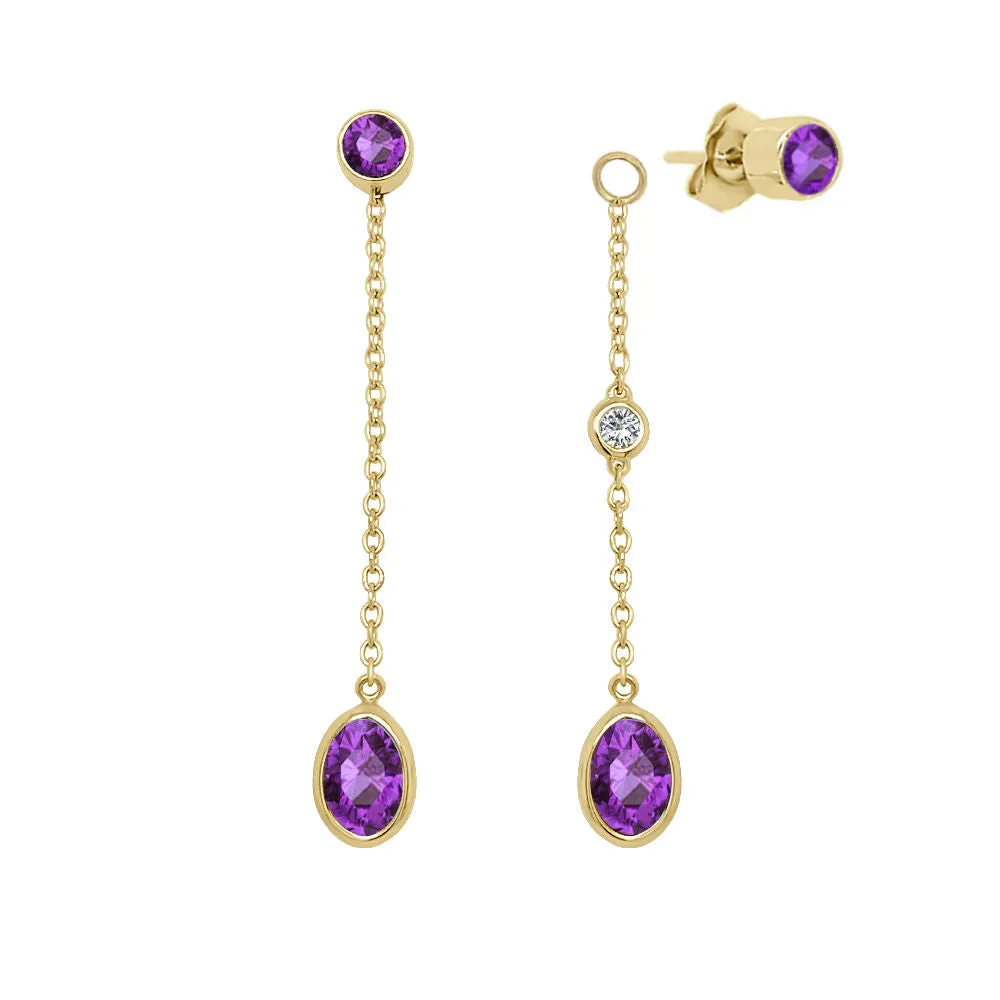 Oval Shape Gemstone & 0.04Ct Diamond Mismatched Earring Set in 14K Gold