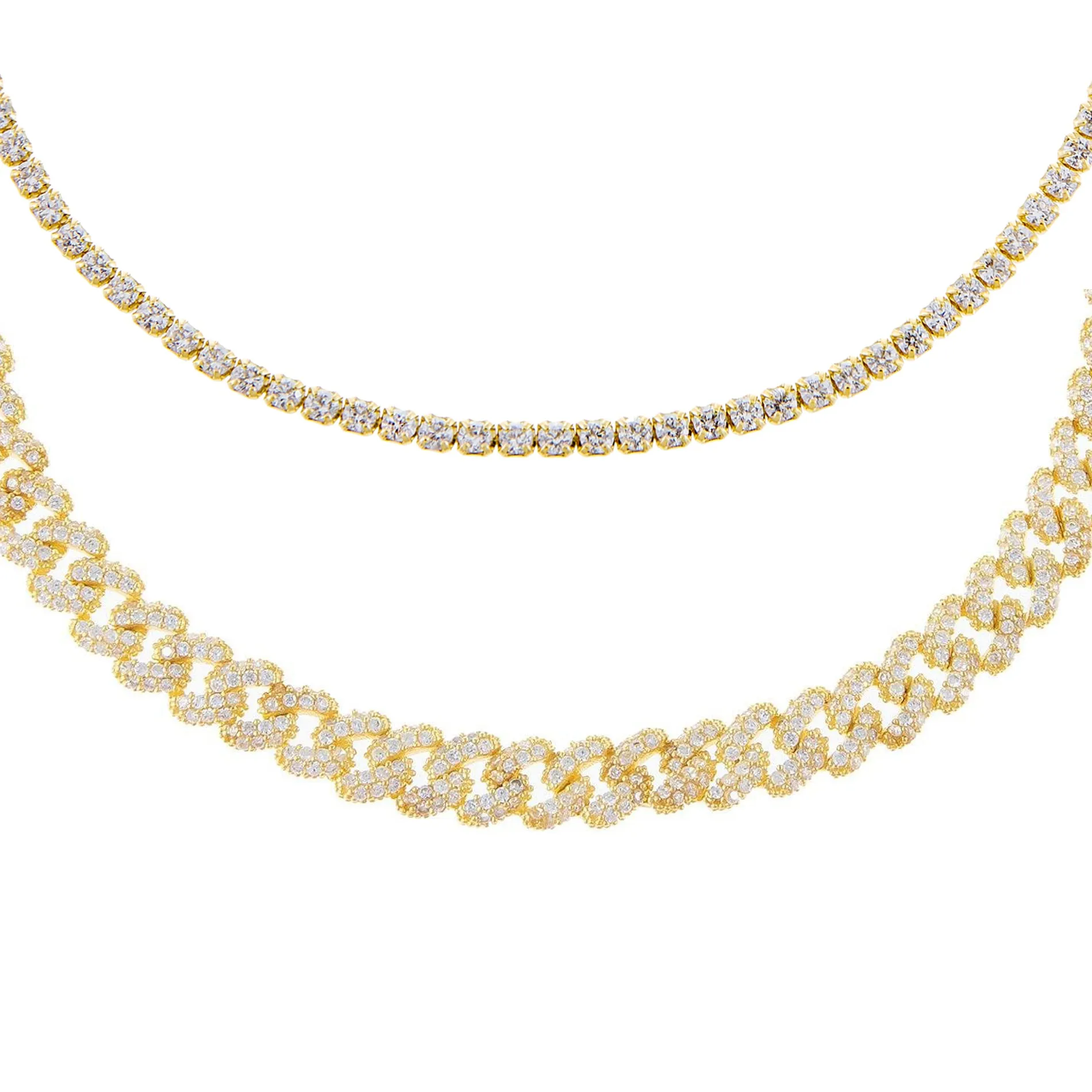 Pavé Chain X Tennis Anklet Combo Set