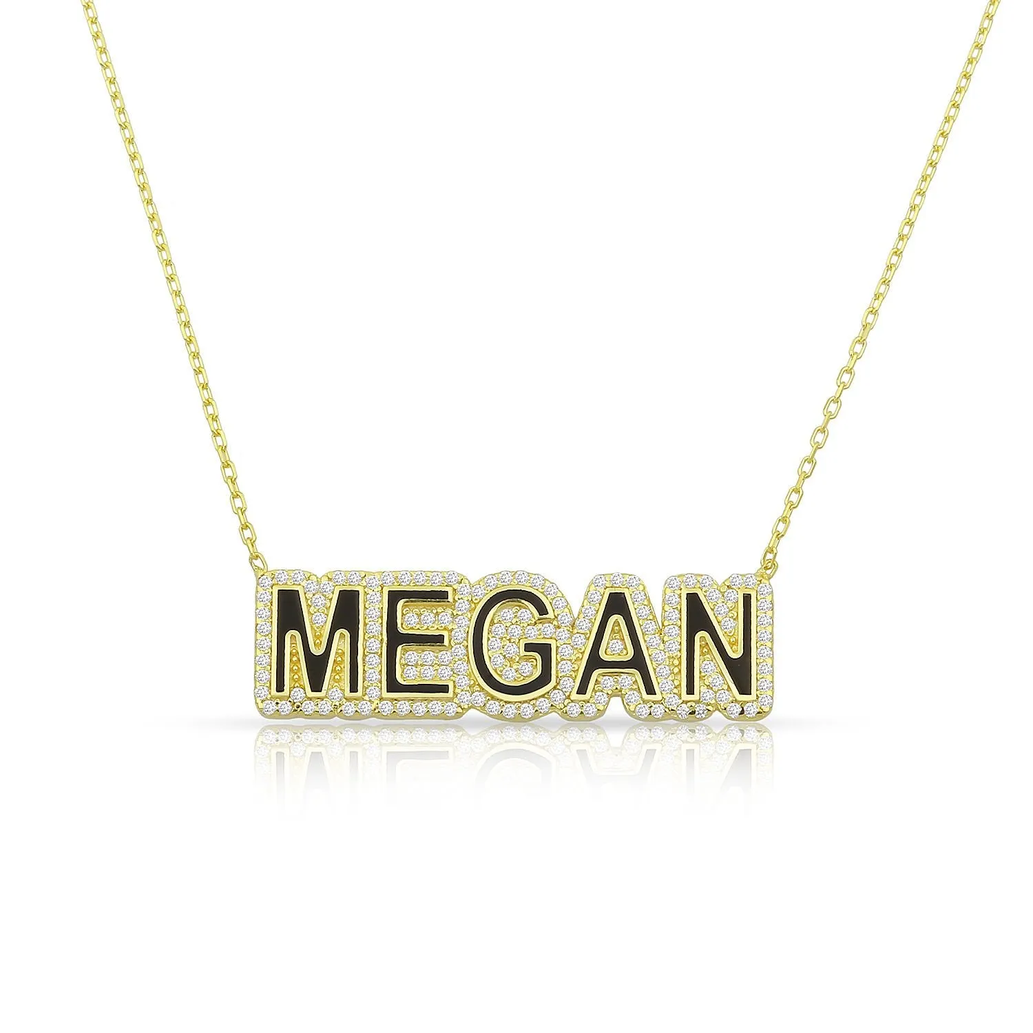 Pave Outline Block Name Necklace