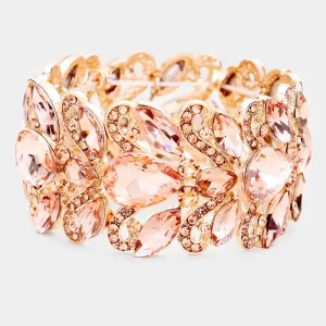 Peach Chunky Crystal Teardrop Pageant Stretch Bracelet on Rose Gold  | Prom Bracelet | 455367