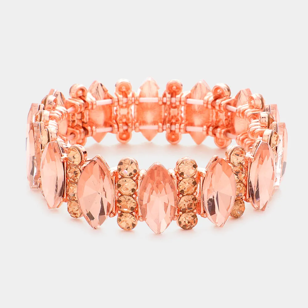 Peach Marquise Stone Accented Stretch Pageant Bracelet | Prom Bracelet | 588241