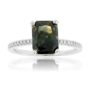 Peacock Blue-Green Sapphire & Diamond Ring