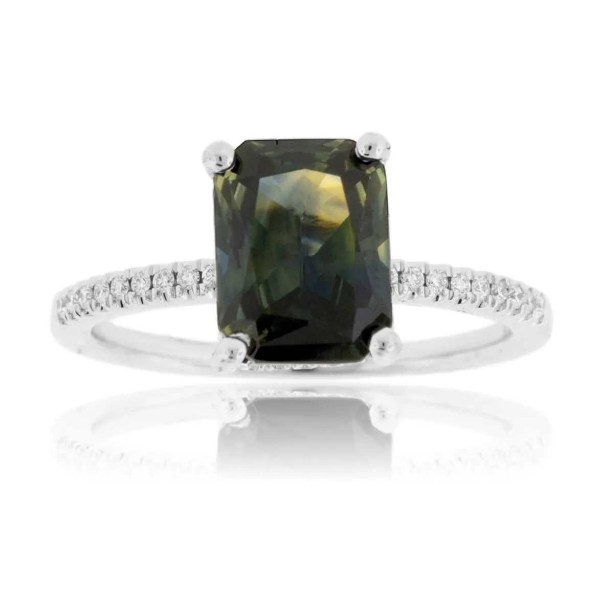 Peacock Blue-Green Sapphire & Diamond Ring