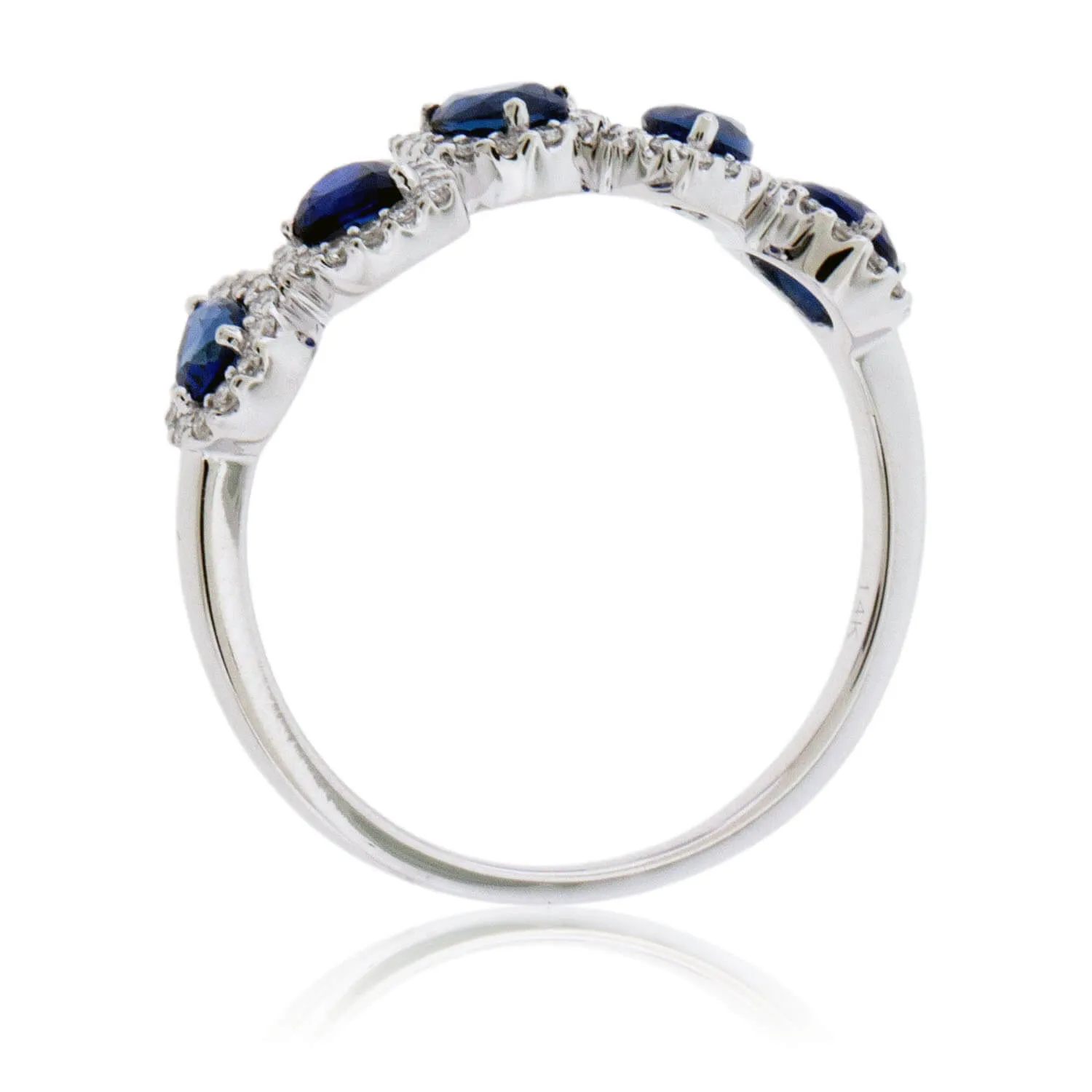 Pear-Cut Blue Sapphire & Diamond Halo Style Band