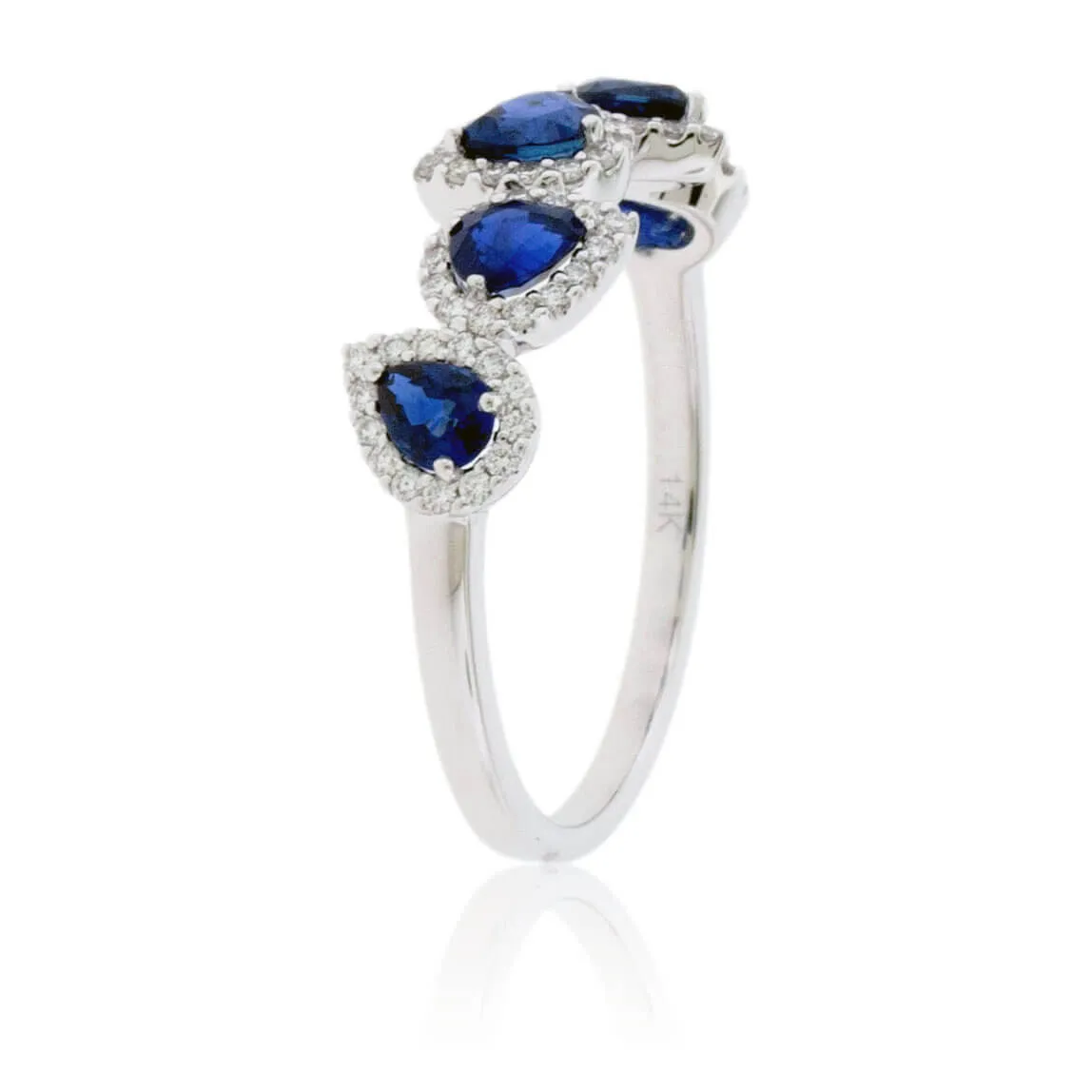 Pear-Cut Blue Sapphire & Diamond Halo Style Band