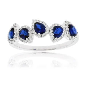 Pear-Cut Blue Sapphire & Diamond Halo Style Band