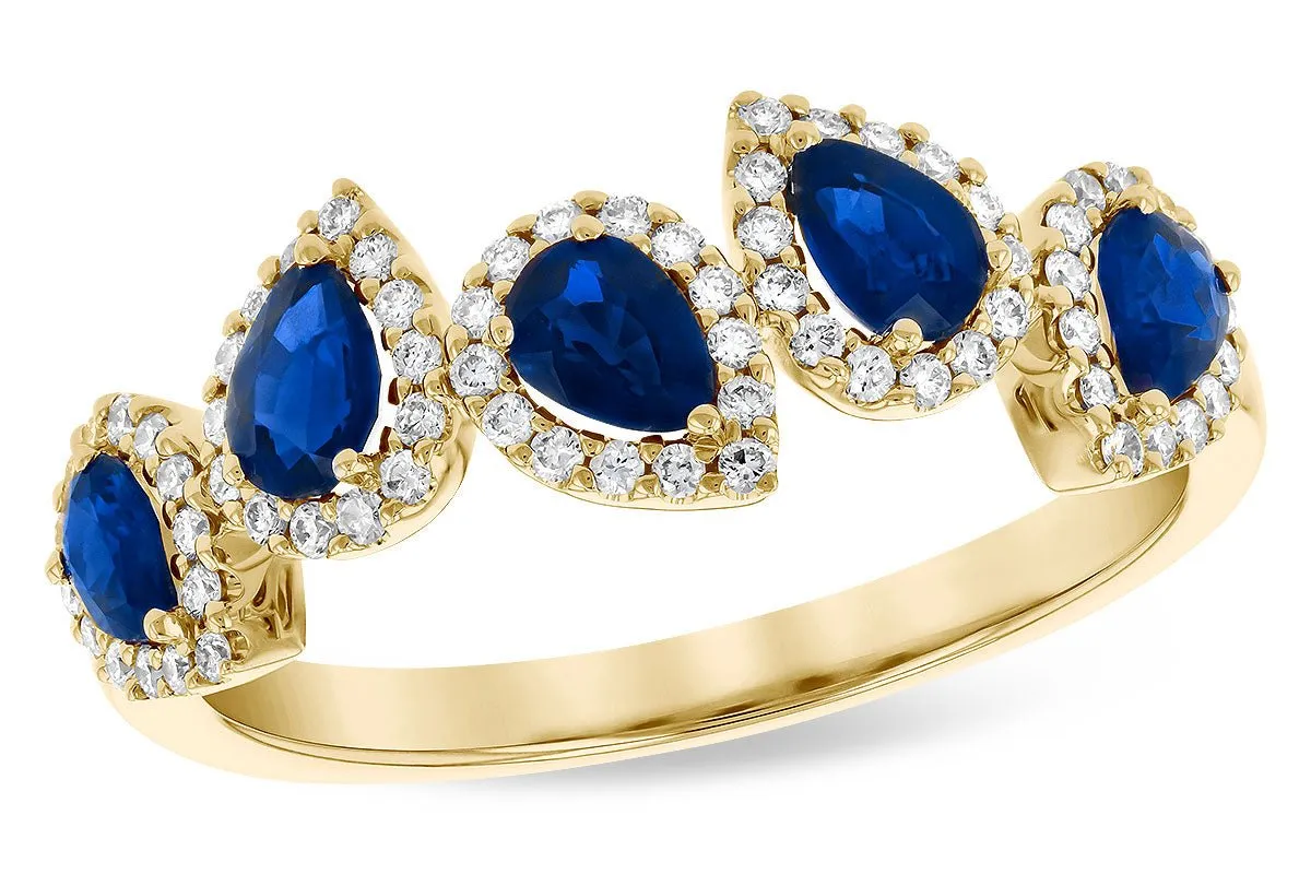 Pear-Cut Blue Sapphire & Diamond Halo Style Band