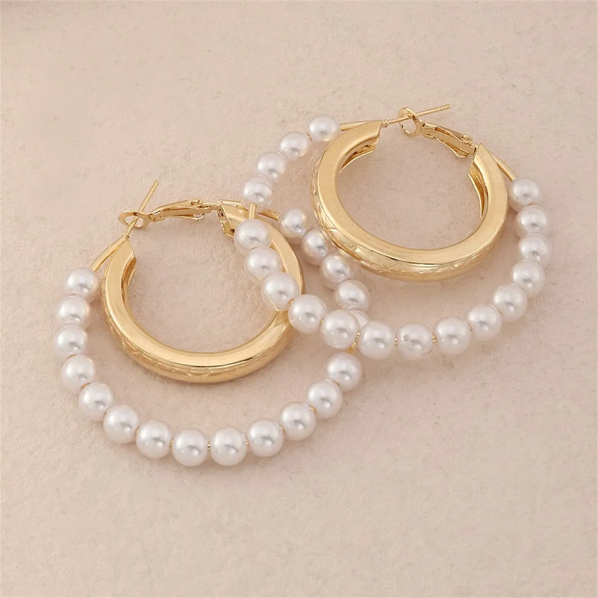 Pearl & 18K Gold-Plated Bead Circle Layered Drop Earrings