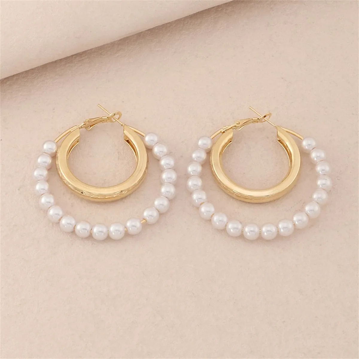 Pearl & 18K Gold-Plated Bead Circle Layered Drop Earrings