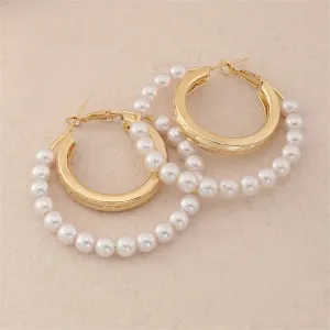 Pearl & 18K Gold-Plated Bead Circle Layered Drop Earrings