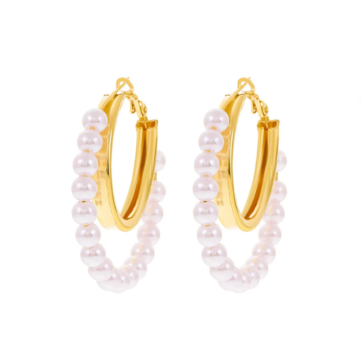 Pearl & 18K Gold-Plated Bead Circle Layered Drop Earrings